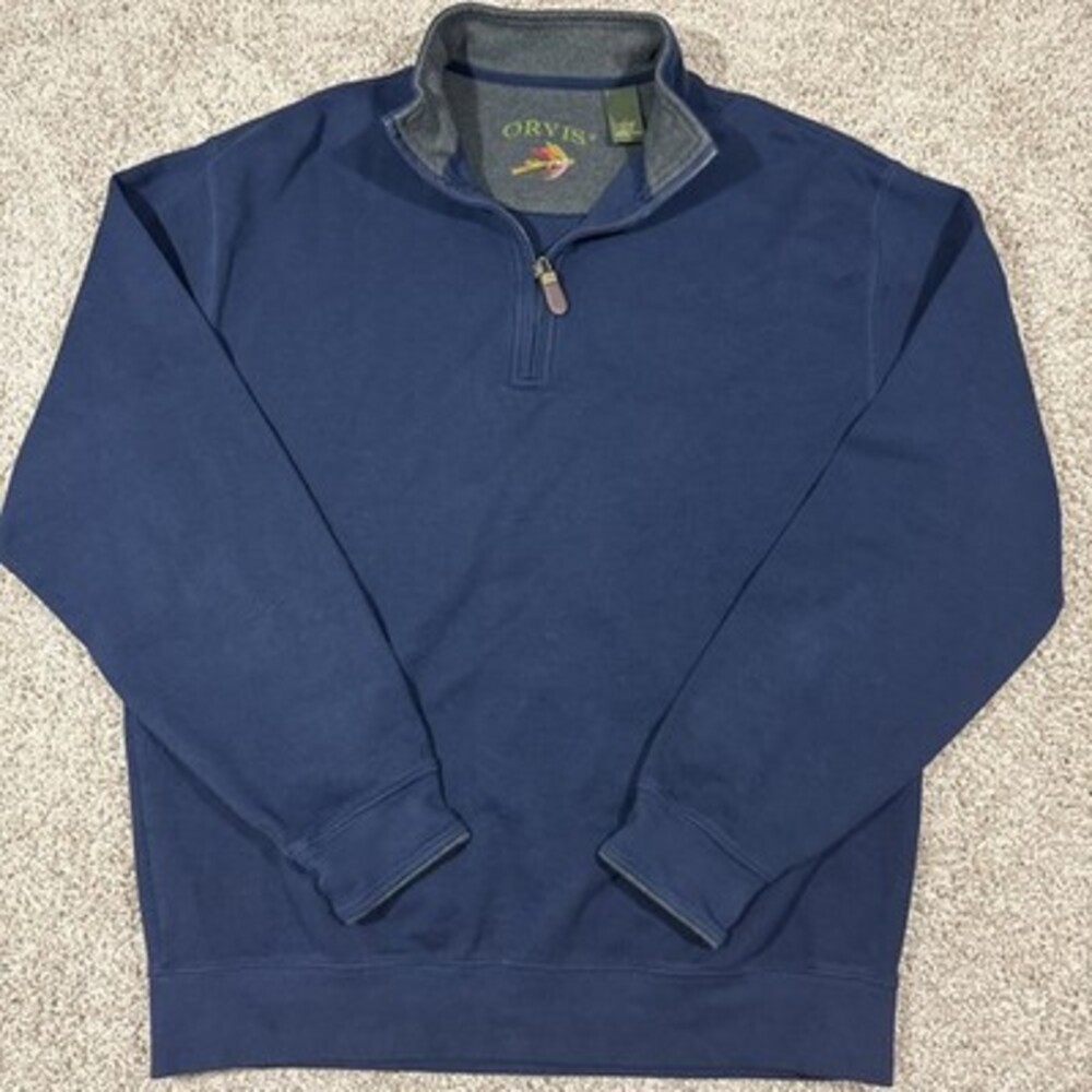 Orvis Men's Quarter Zip Pullover Navy Size Large Pina Cotton Long Sleeve EUC L